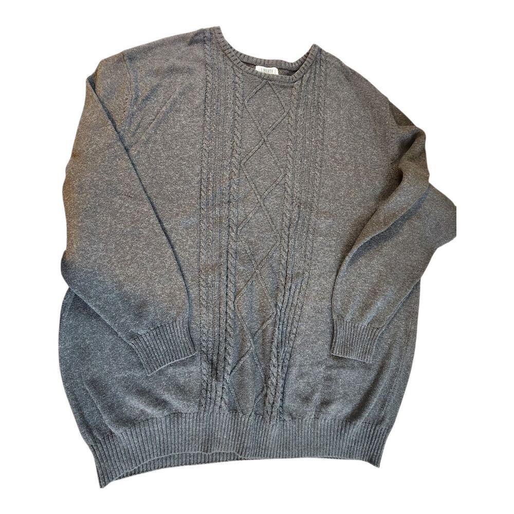 Liberty Blues mens 4XL big gray cotton cable knit sweater pull over long sleeve‎